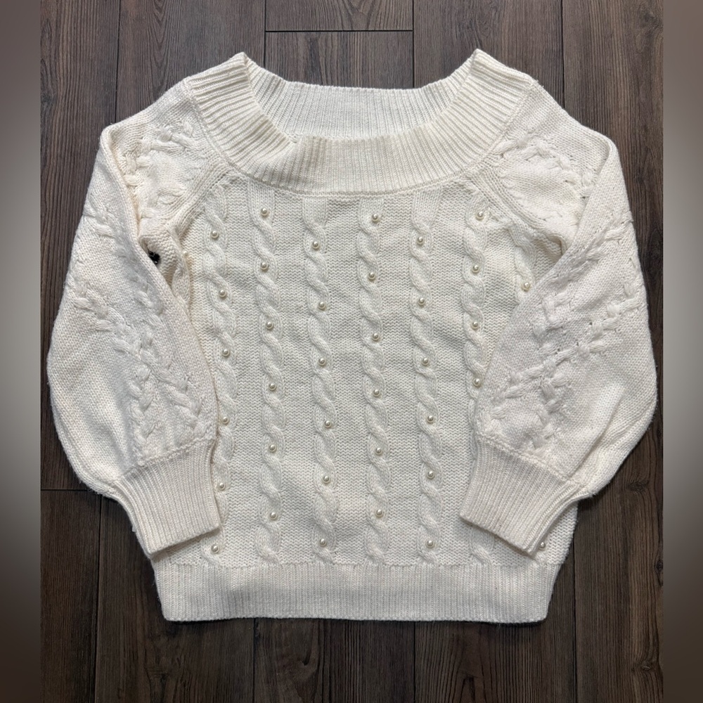 SoHo New York & Company Pearl Cable Knit Sweater Cream Women’s Large EUC